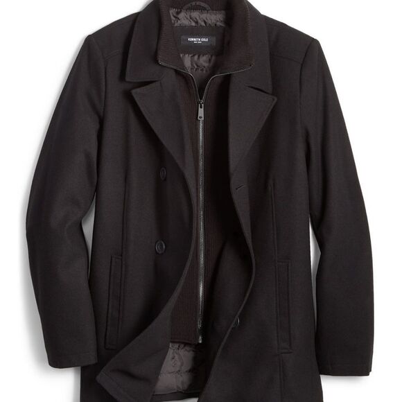 Kenneth Cole Men's Double Breasted Wool Blend Peacoat with Bib size L NWT in pkg - Picture 4 of 10